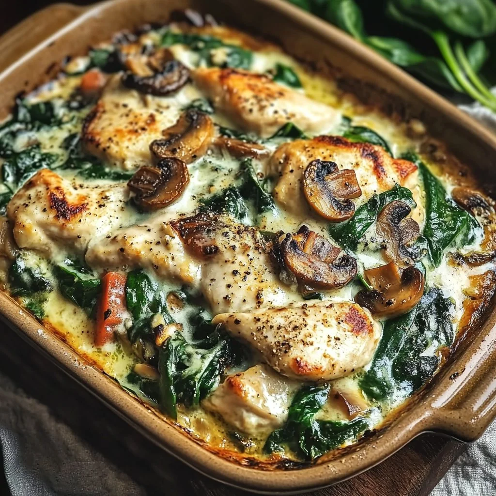 Chicken Spinach Mushroom Low Carb Oven Dish