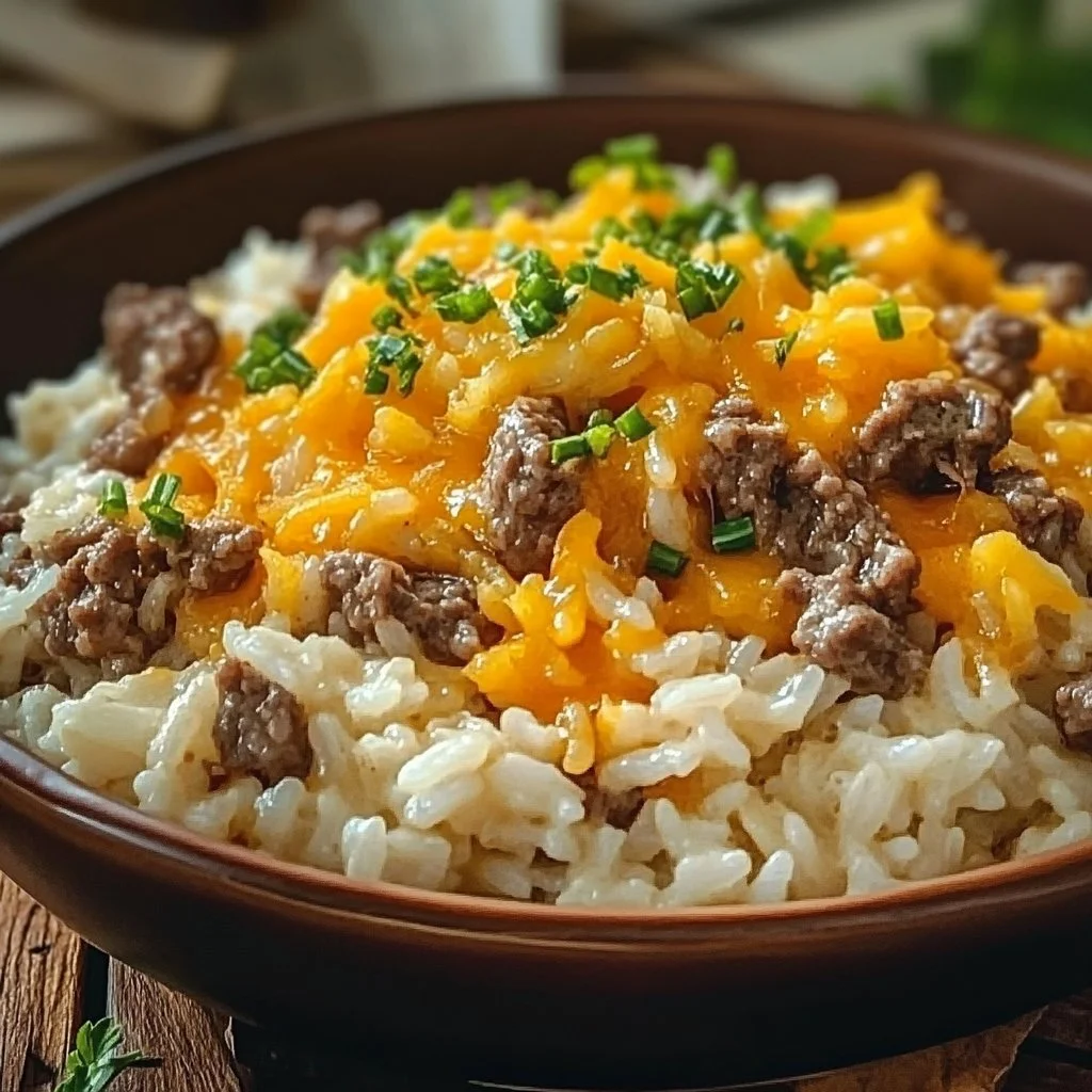 Creamy Garlic Butter Beef and Cheddar Rice Delight