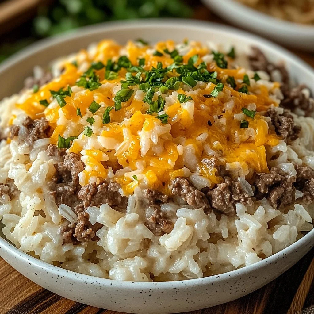 Creamy Garlic Butter Beef and Cheddar Rice Delight