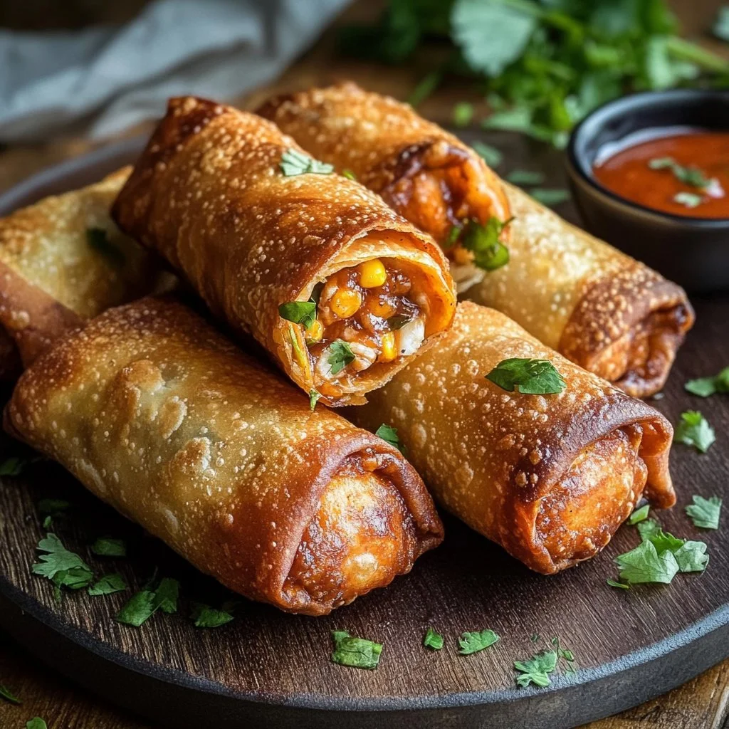 Crispy Baked Southwest Chicken Eggrolls with Spicy Dipping Sauce 6 Crispy Baked Southwest Chicken Eggrolls with Spicy Dipping Sauce