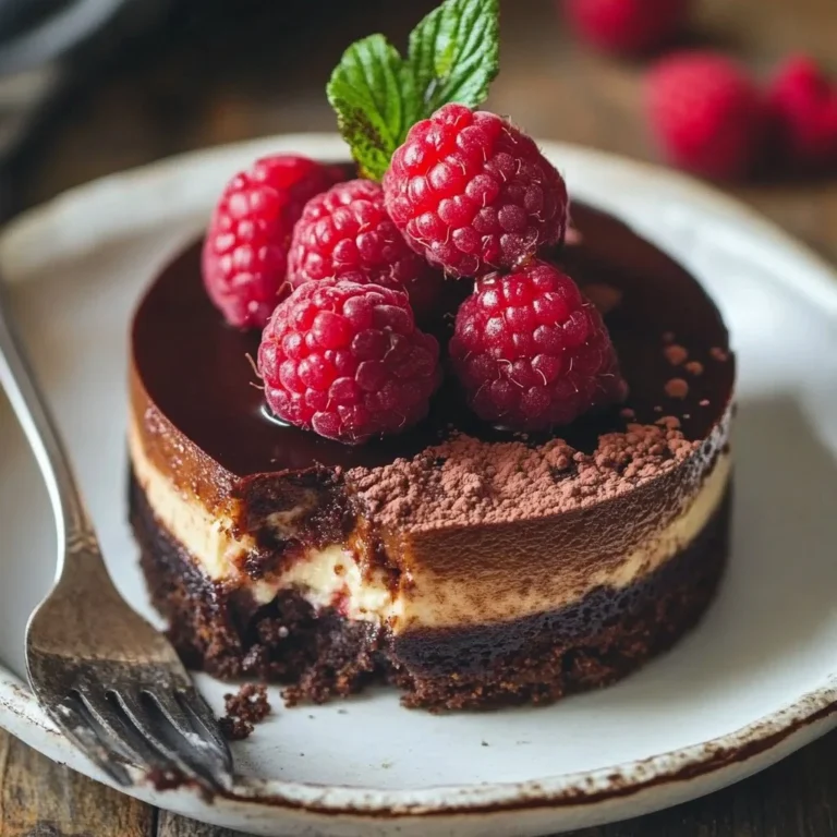 Decadent dark chocolate raspberry cheesecake slice with fresh raspberries