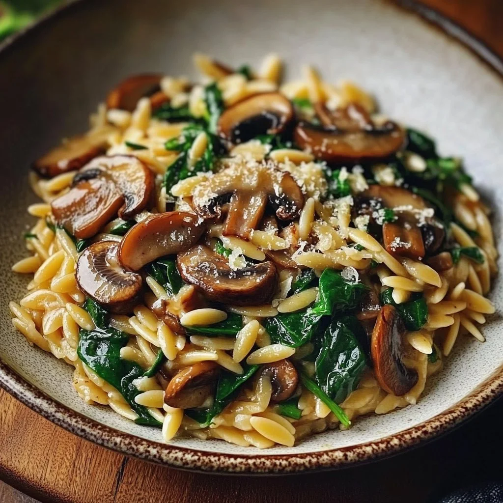 Garlic Butter Orzo with Mushrooms and Spinach