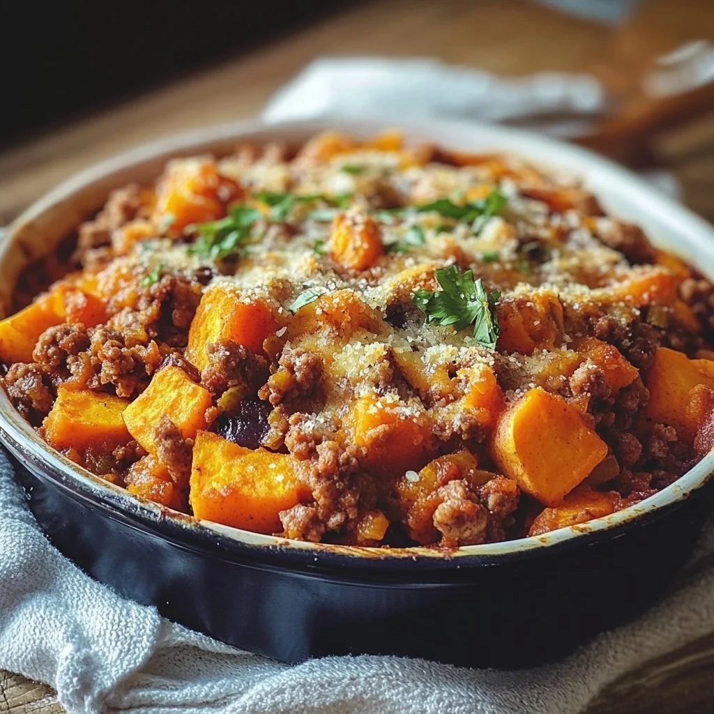 Healthy Sweet Potato and Ground Turkey Bake