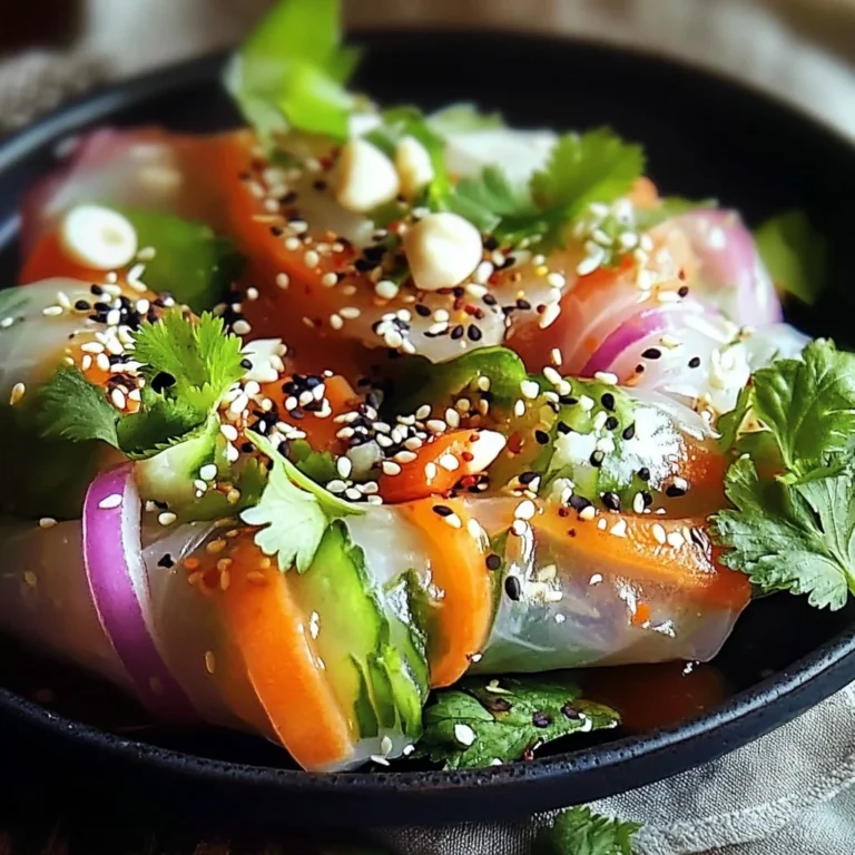 Spring roll salad topped with spicy ginger dressing and fresh vegetables.